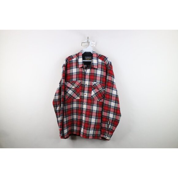 Vintage 80s 90s Streetwear Mens Large Double Pocket Knit Collared Button Shirt - Picture 1 of 14